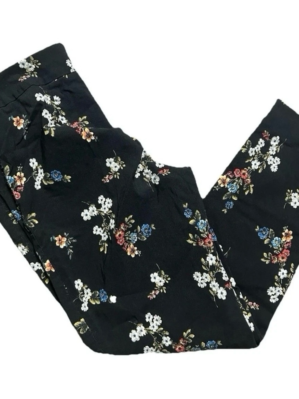 Women’s George Black Pull On Ankle Pants With Floral Design Size Large (12/14)